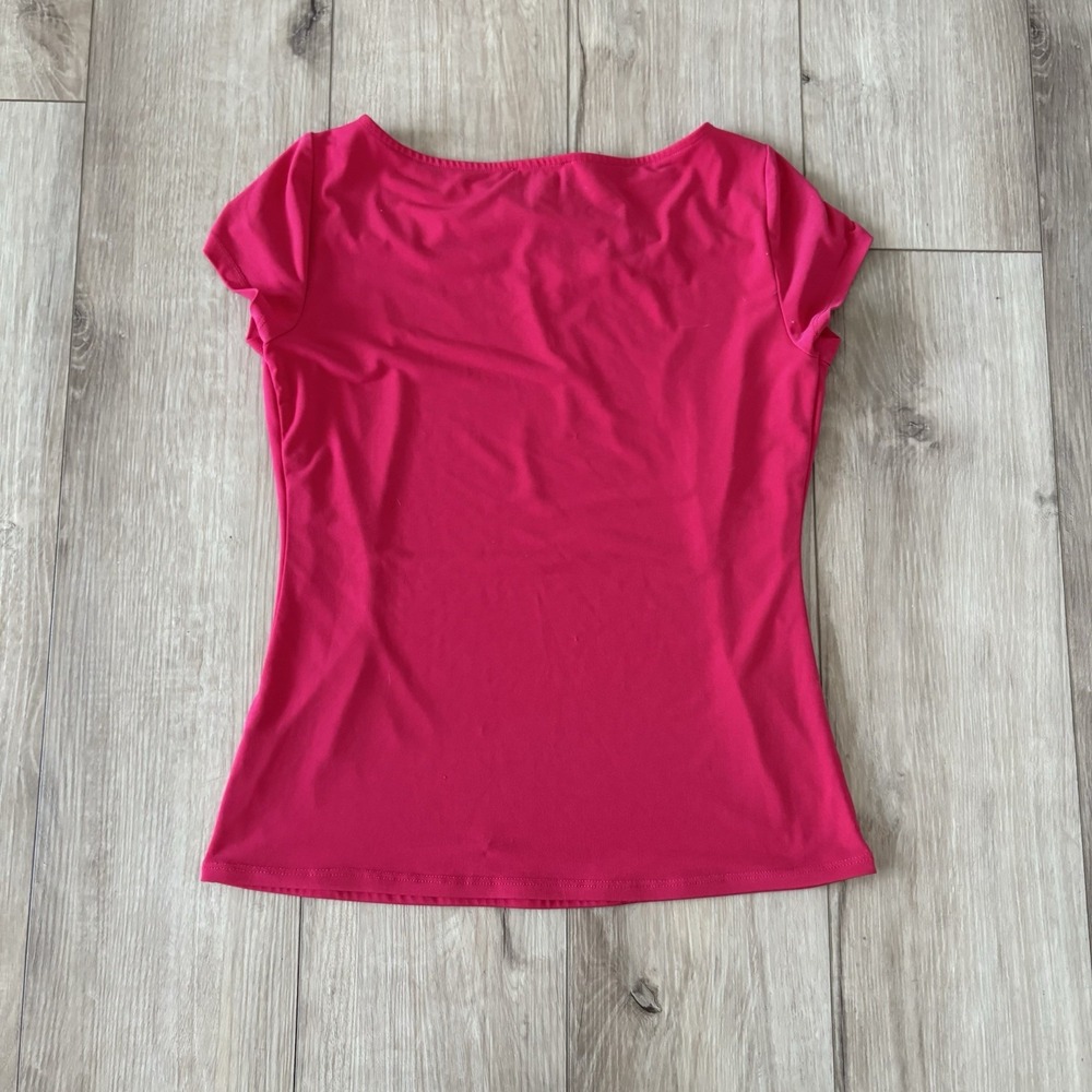 Carmen Marc Valvo Woman Hot Pink Short Sleeve Peep Hole Front‎ Blouse Size Small - Picture 3 of 6